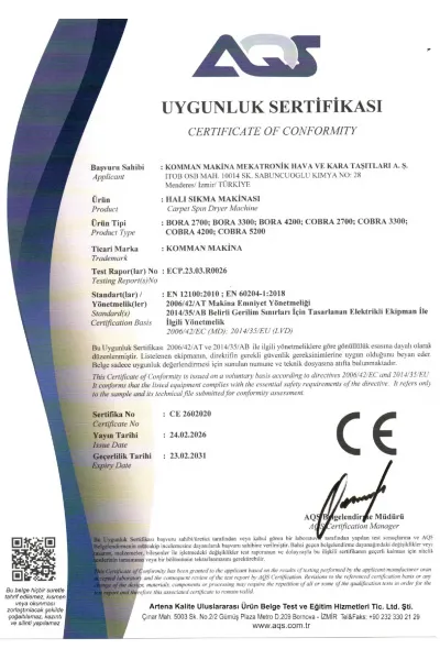 BORA - COBRA CE CERTIFICATE