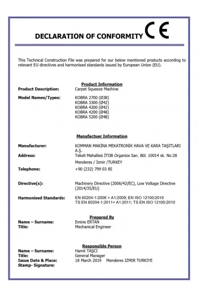 KOBRA CE CERTIFICATE