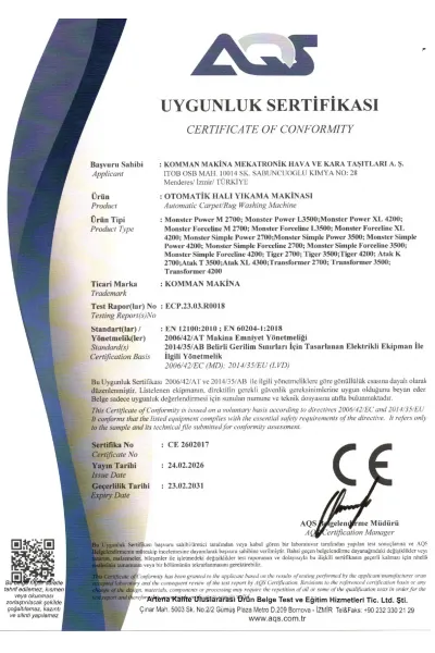 MONSTER CE CERTIFICATE