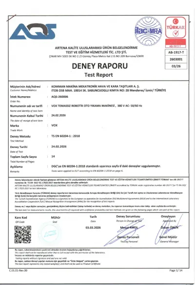 TS-EN 60204-1 : 2018 CERTIFICATE