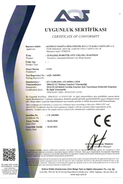 VOX CE CERTIFICATE